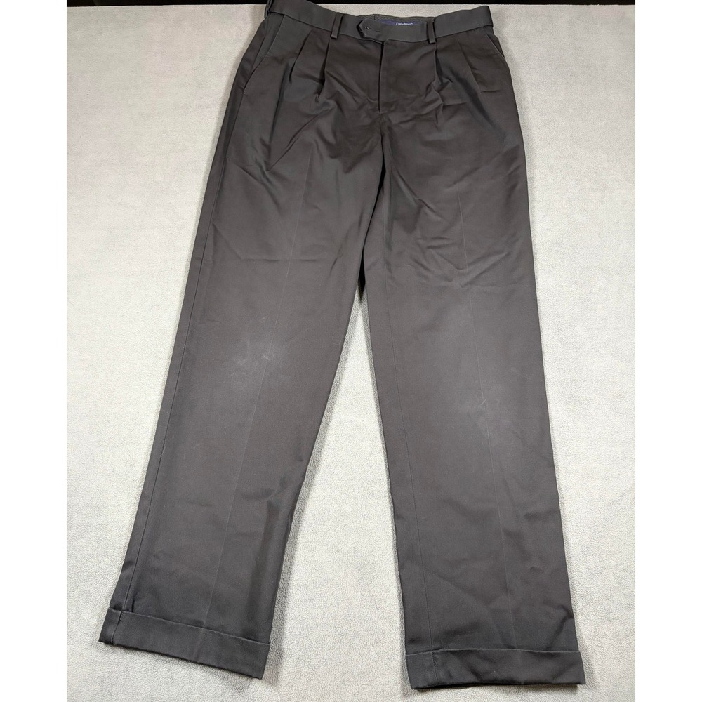 Croft & Barrow Dress Pants Mens 32x32 Black Pleated Cuffed Classic